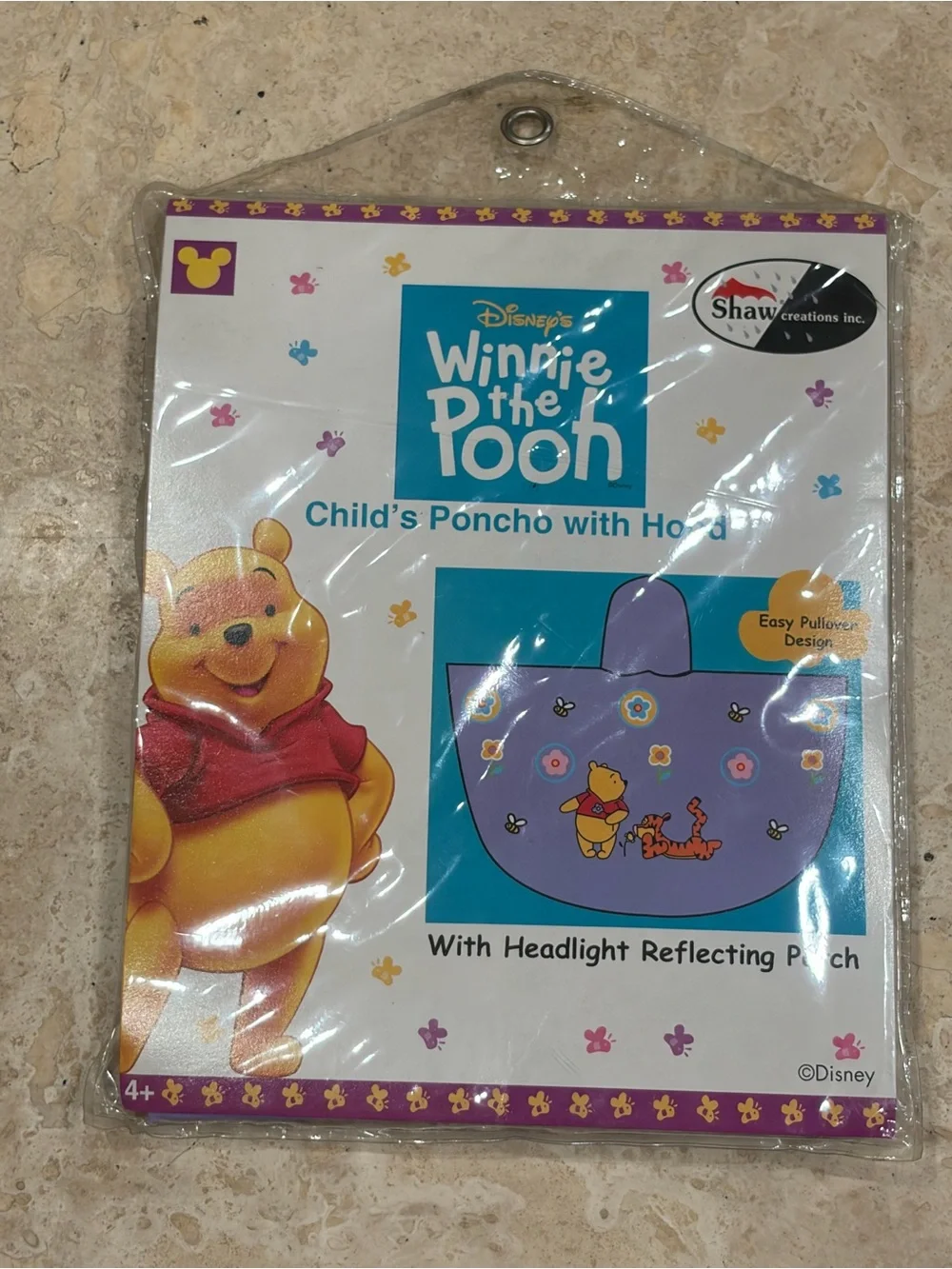 Vintage Disney Winnie the Pooh Childs Rain Poncho With Hood 4+ New